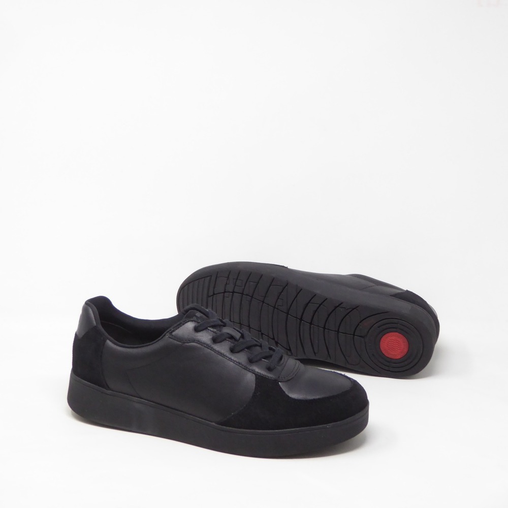 FitFlop Women Rally Sneakers Black Leather Suede Low Top Lace Up Size 9